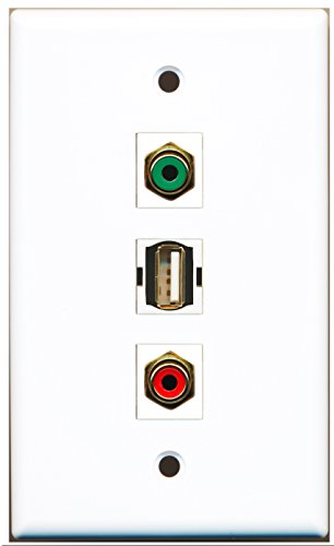 RiteAV - 1 Port RCA Red and 1 Port RCA Green and 1 Port USB A-A Wall Plate