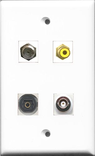 RiteAV 1 Port RCA Yellow and 1 Port Coax Cable TV- F-Type and 1 Port Toslink and 1 Port BNC Wall Plate