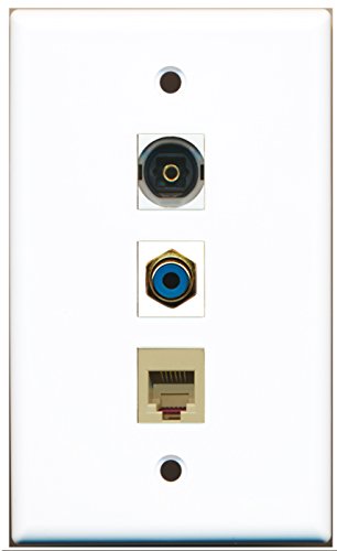 RiteAV - 1 Port RCA Blue and 1 Port Phone RJ11 RJ12 Beige and 1 Port Toslink Wall Plate