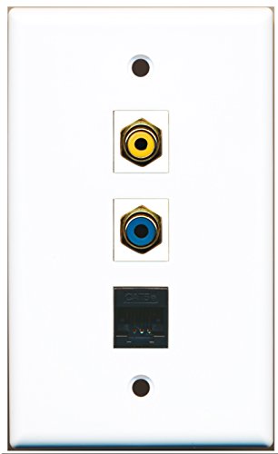 RiteAV - 1 Port RCA Yellow and 1 Port RCA Blue and 1 Port Cat5e Ethernet Black Wall Plate
