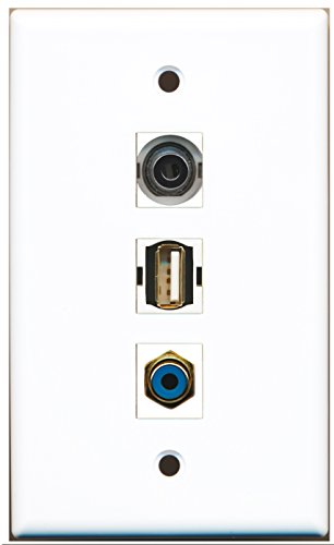 RiteAV - 1 Port RCA Blue and 1 Port USB A-A and 1 Port 3.5mm Wall Plate