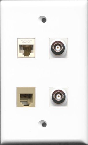 RiteAV 1 Port Phone RJ11 RJ12 Beige 2 Port BNC and 1 Port Cat6 Ethernet White Wall Plate