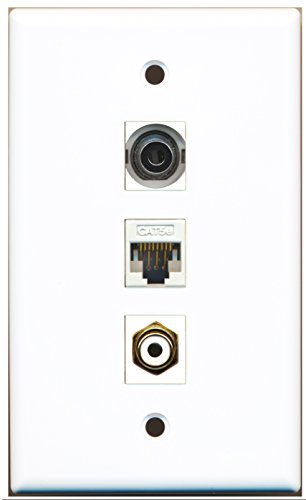RiteAV - 1 Port RCA White 1 3.5mm 1 Cat5e Ethernet White Wall Plate