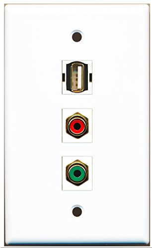 RiteAV - 1 Port RCA Red and 1 Port RCA Green and 1 Port USB A-A Wall Plate