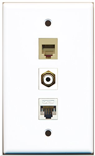 RiteAV - 1 Port RCA White and 1 Port Phone RJ11 RJ12 Beige and 1 Port Cat5e Ethernet White Wall Plate
