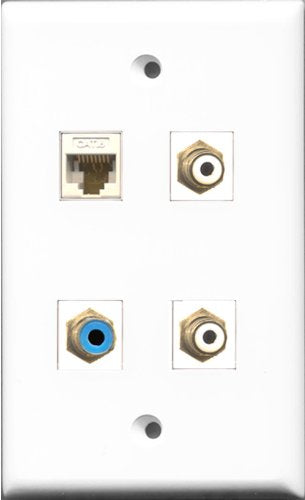 RiteAV - 2 Port RCA White and 1 Port RCA Blue and 1 Port Cat6 Ethernet White Wall Plate