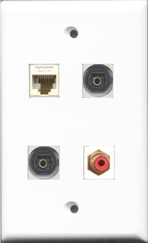 RiteAV 1 Port RCA Red 2 Port Toslink and 1 Port Cat6 Ethernet White Wall Plate