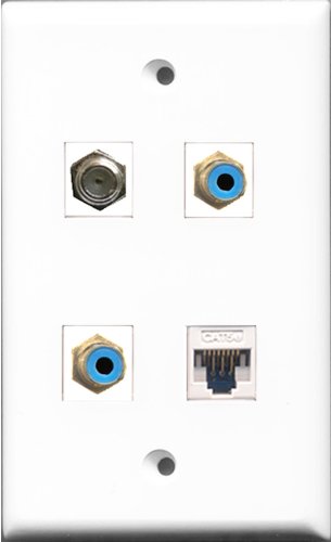 RiteAV - 2 Port RCA Blue and 1 Port Coax Cable TV- F-Type and 1 Port Cat5e Ethernet White Wall Plate