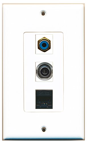 RiteAV - 1 Port RCA Blue and 1 Port 3.5mm and 1 Port Cat5e Ethernet Black Decorative Wall Plate Decorative