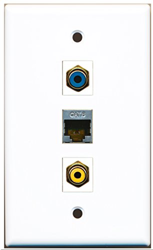 RiteAV - 1 Port RCA Yellow and 1 Port RCA Blue and 1 Port Shielded Cat6 Ethernet Wall Plate