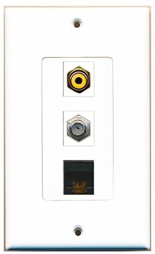RiteAV - 1 Port RCA Yellow and 1 Port Coax Cable TV- F-Type and 1 Port Cat6 Ethernet Black Decorative Wall Plate Decorative