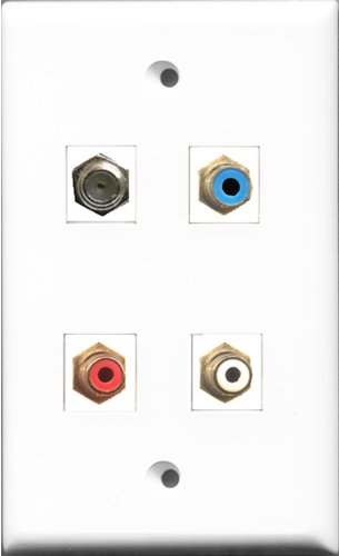 RiteAV 1 Port RCA Red and 1 Port RCA White and 1 Port RCA Blue and 1 Port Coax Cable TV- F-Type Wall Plate