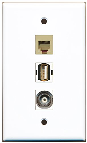 RiteAV - 1 Port USB A-A and 1 Port Phone RJ11 RJ12 Beige and 1 Port BNC Wall Plate