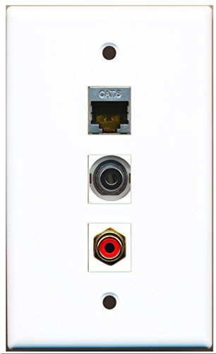 RiteAV - 1 Port RCA Red and 1 Port Shielded Cat6 Ethernet and 1 Port 3.5mm Wall Plate