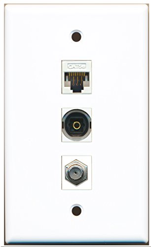 RiteAV - 1 Port Coax Cable TV- F-Type and 1 Port Toslink and 1 Port Cat5e Ethernet White Wall Plate