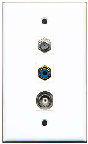 RiteAV - 1 Port RCA Blue and 1 Port Coax Cable TV- F-Type and 1 Port BNC Wall Plate