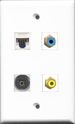 RiteAV 1 Port RCA Yellow and 1 Port RCA Blue and 1 Port Toslink and 1 Port Cat5e Ethernet White Wall Plate