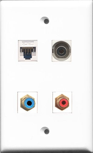 RiteAV - 1 Port RCA Red and 1 Port RCA Blue and 1 Port 3.5mm and 1 Port Cat5e Ethernet White Wall Plate