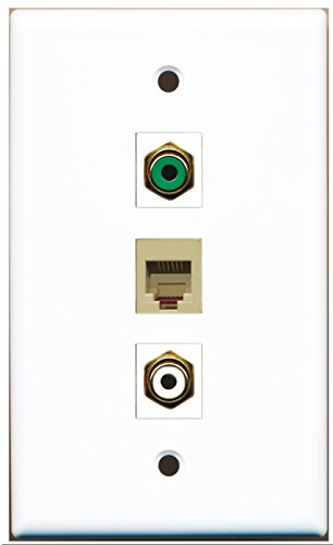 RiteAV - 1 Port RCA White and 1 Port RCA Green and 1 Port Phone RJ11 RJ12 Beige Wall Plate