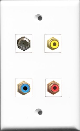RiteAV 1 Port RCA Red and 1 Port RCA Yellow and 1 Port RCA Blue and 1 Port Coax Cable TV- F-Type Wall Plate