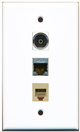 RiteAV - 1 Port Phone RJ11 RJ12 Beige and 1 Port Shielded Cat6 Ethernet and 1 Port Toslink Wall Plate
