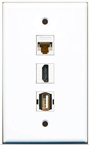 RiteAV - 1 Port HDMI and 1 Port USB A-A and 1 Port Cat6 Ethernet White Wall Plate