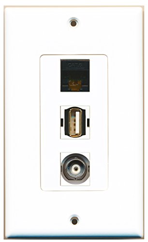 RiteAV - 1 Port USB A-A and 1 Port BNC and 1 Port Cat6 Ethernet Black Decorative Wall Plate Decorative