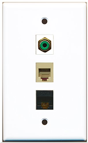 RiteAV - 1 Port RCA Green and 1 Port Phone RJ11 RJ12 Beige and 1 Port Cat6 Ethernet Black Wall Plate