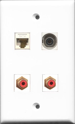 RiteAV - 2 Port RCA Red and 1 Port 3.5mm and 1 Port Cat6 Ethernet White Wall Plate