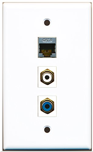RiteAV - 1 Port RCA White and 1 Port RCA Blue and 1 Port Shielded Cat6 Ethernet Wall Plate