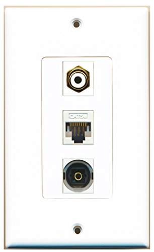 RiteAV - 1 Port RCA White and 1 Port Toslink and 1 Port Cat5e Ethernet White Decorative Wall Plate