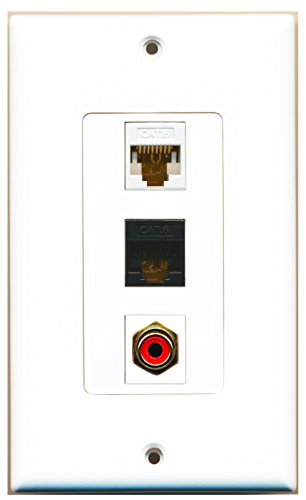 RiteAV - 1 Port RCA Red and 1 Port Cat6 Ethernet White and 1 Port Cat6 Ethernet Black Decorative Wall Plate Decorative