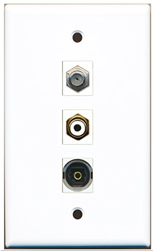 RiteAV - 1 Port RCA White and 1 Port Coax Cable TV- F-Type and 1 Port Toslink Wall Plate