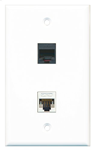 RiteAV - 1 RJ11 RJ12 Black Phone Port and 1 Cat5e Ethernet Port Wall Plate - White