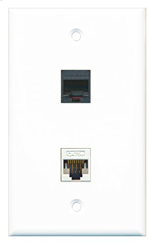 RiteAV - 1 RJ11 RJ12 Black Phone Port and 1 Cat5e Ethernet Port Wall Plate - White