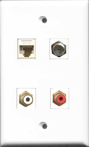 RiteAV 1 Port RCA Red and 1 Port RCA White and 1 Port Coax Cable TV- F-Type and 1 Port Cat6 Ethernet White Wall Plate