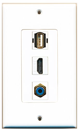 RiteAV - 1 Port HDMI 1 RCA Blue 1 USB A-A Wall Plate Decorative