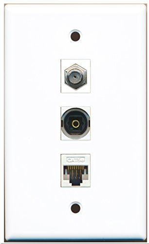 RiteAV - 1 Port Coax Cable TV- F-Type and 1 Port Toslink and 1 Port Cat5e Ethernet White Wall Plate