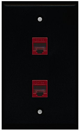 RiteAV - Black 2 Port Cat5e Ethernet Red Wall Plate