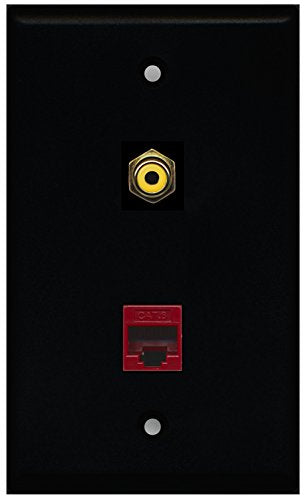 RiteAV - Black 1 Port RCA Yellow 1 Port Cat6 Ethernet Red Wall Plate