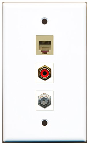 RiteAV - 1 Port RCA Red and 1 Port Coax Cable TV- F-Type and 1 Port Phone RJ11 RJ12 Beige Wall Plate