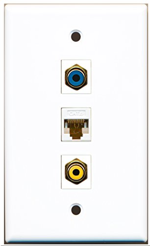 RiteAV - 1 Port RCA Yellow and 1 Port RCA Blue and 1 Port Cat6 Ethernet White Wall Plate