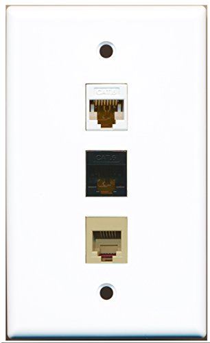 RiteAV - 1 Port Phone RJ11 RJ12 Beige and 1 Port Cat6 Ethernet White and 1 Port Cat6 Ethernet Black Wall Plate