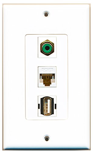 RiteAV - 1 Port RCA Green and 1 Port USB A-A and 1 Port Cat6 Ethernet White Decorative Wall Plate Decorative