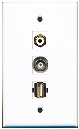 RiteAV - 1 Port RCA White and 1 Port USB A-A and 1 Port BNC Wall Plate