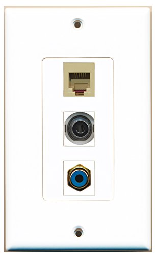 RiteAV - 1 Port RCA Blue and 1 Port Phone RJ11 RJ12 Beige and 1 Port 3.5mm Decorative Wall Plate Decorative