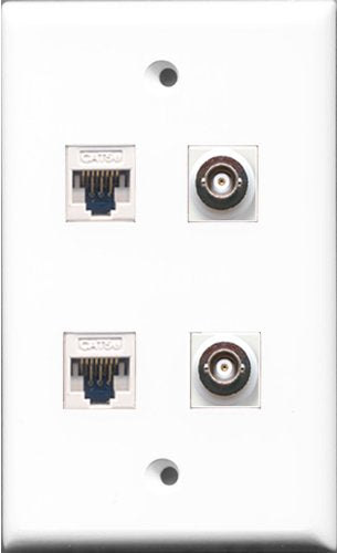 RiteAV - 2 Port BNC 2 Port Cat5e Ethernet White Wall Plate