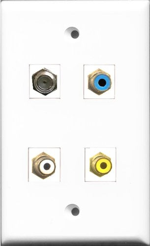 RiteAV 1 Port RCA White and 1 Port RCA Yellow and 1 Port RCA Blue and 1 Port Coax Cable TV- F-Type Wall Plate