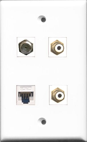RiteAV - 2 Port RCA White and 1 Port Coax Cable TV- F-Type and 1 Port Cat5e Ethernet White Wall Plate