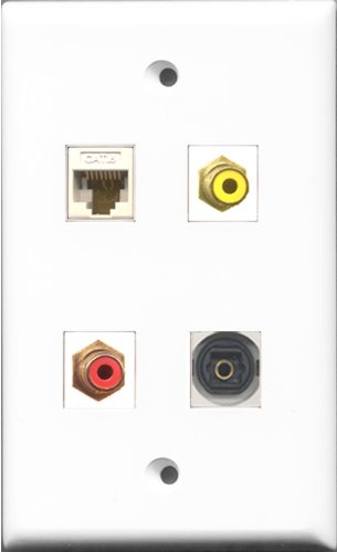 RiteAV 1 Port RCA Red and 1 Port RCA Yellow and 1 Port Toslink and 1 Port Cat6 Ethernet White Wall Plate